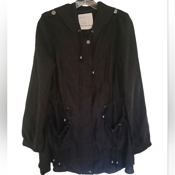Free People Women's Full Sweep Black Anorak Jacket Linen Blend Size Large - Picture 2 of 7